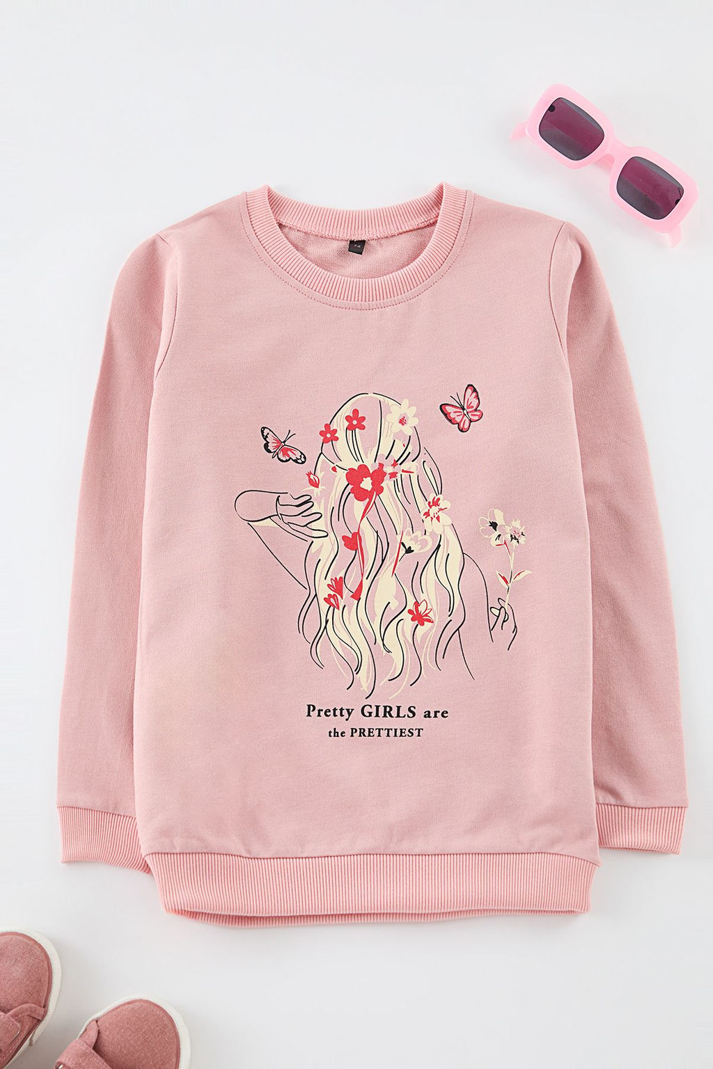 Pudra*001 K?z Cocuk Bask?l? Orme Sweatshirt TKDAW25SW00043