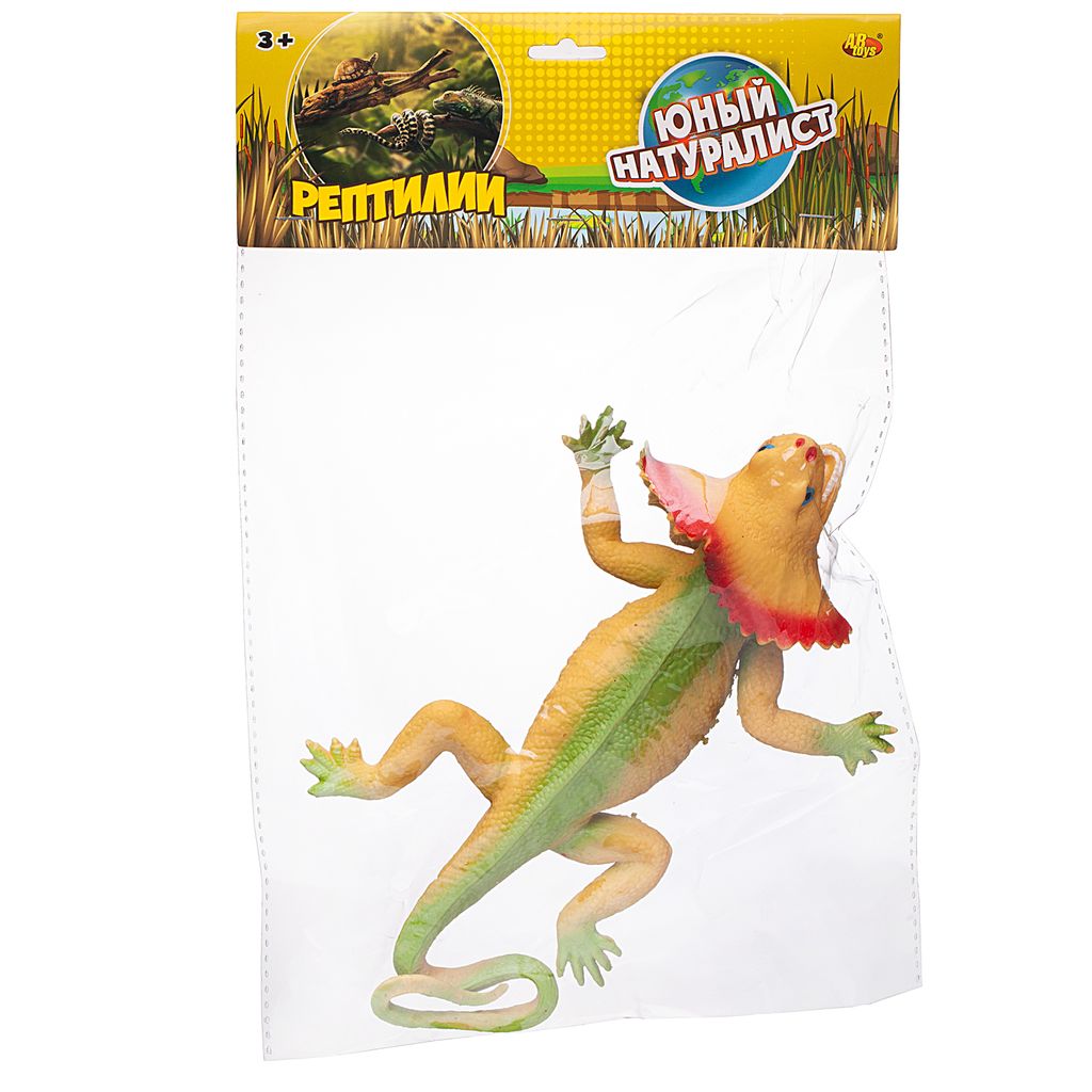 Фигурка Abtoys Юный натуралист Рептилии Ящерица (зелено-песочная с ярким воротником), термопластичная резина фото 3