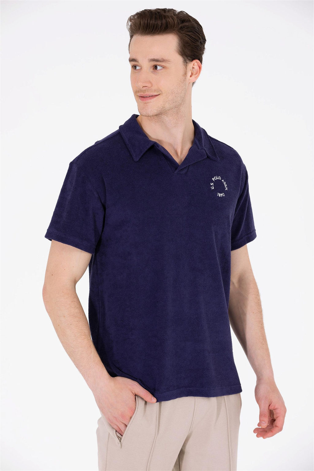U. S. Polo Assn / Мужская темно-синяя комфортная футболка с воротником-поло - U.s. polo assn фото 2