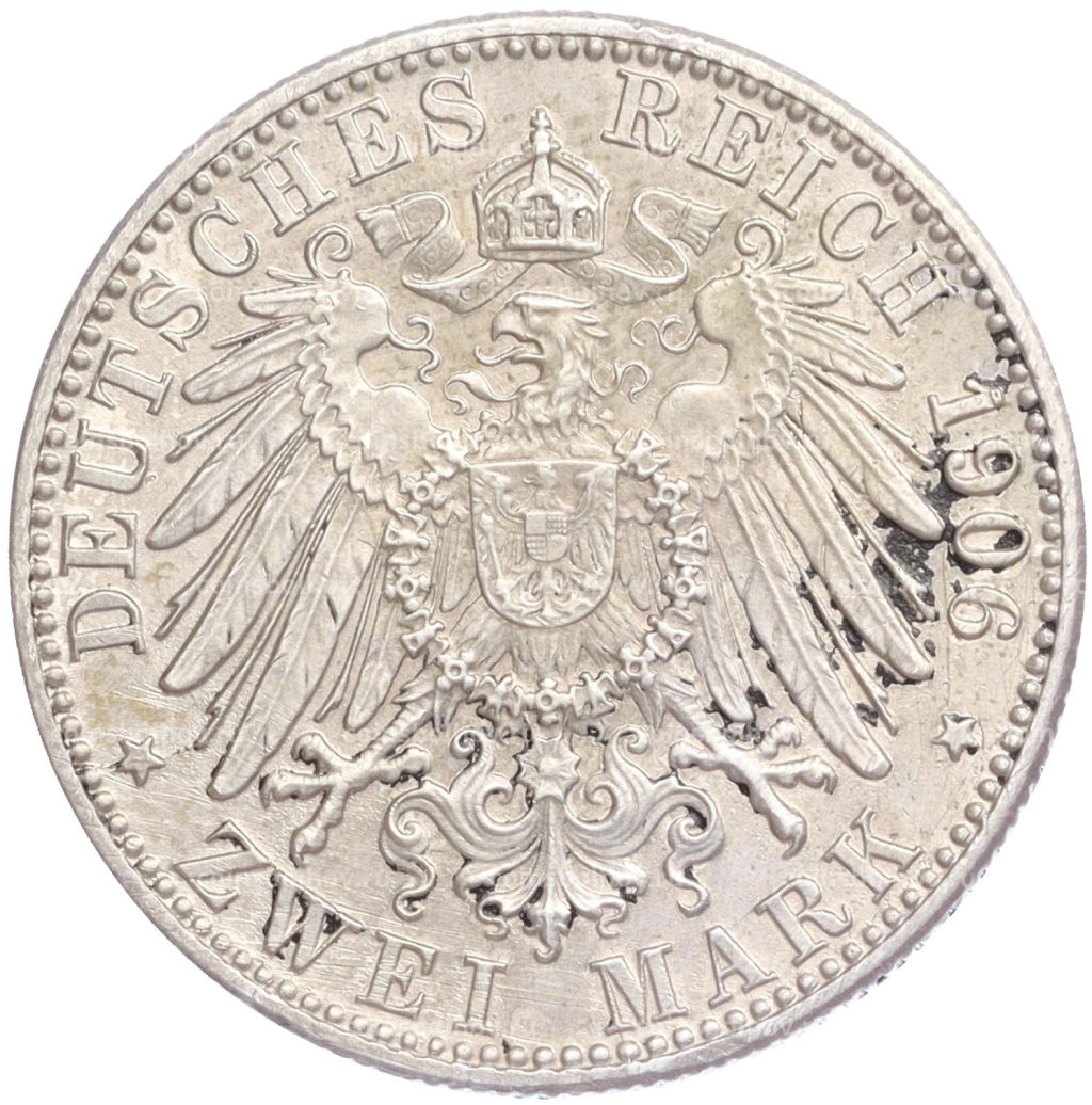 Монета 2 марки 1906 года Германия (Баден) 50 лет свадьбе Фридриха I и Луизы Прусской