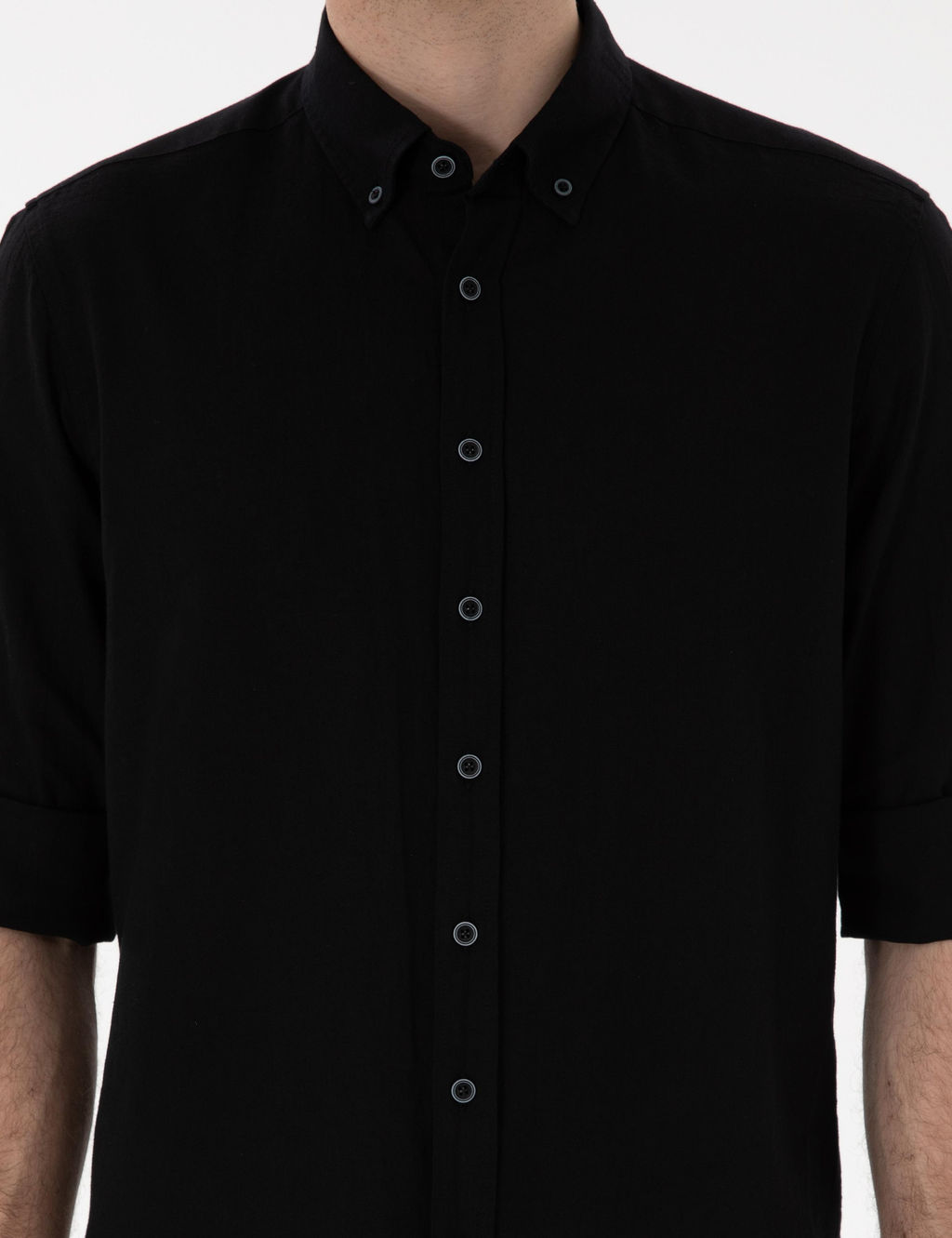 Рубашка Pierre Cardin Regular Fit черная с льном