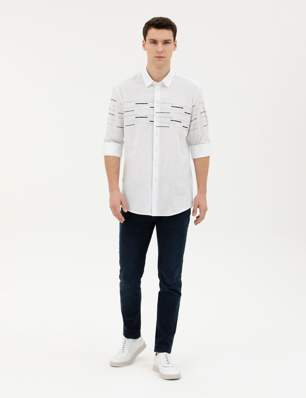 Lacivert Slim Fit Uzun Kollu G_mlek