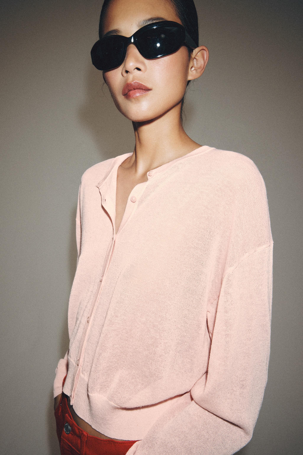 CHAQUETA PUNTO FINO / Rosa pastel