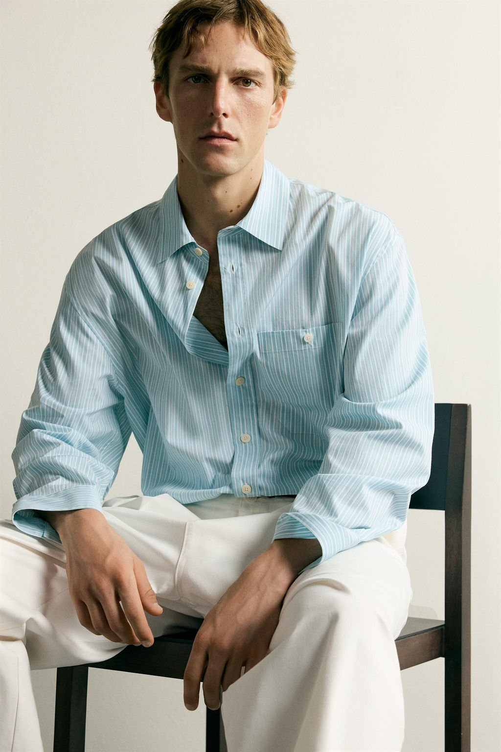 CAMISA BOXY FIT RAYAS / Verde agua - Zara фото 5