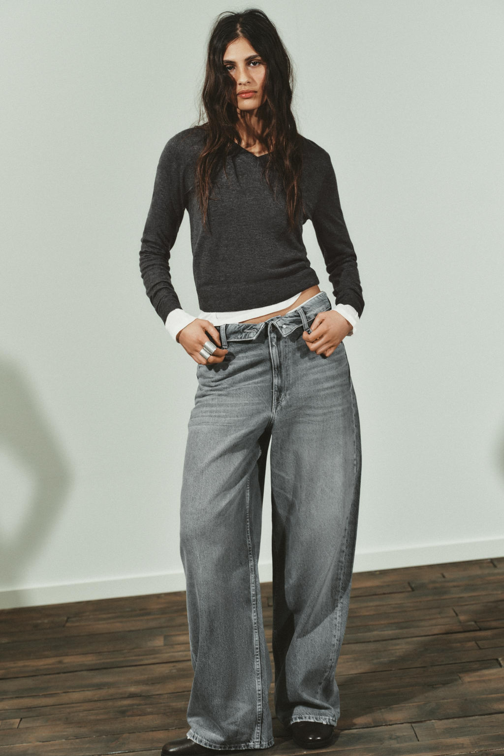 JEANS WITH FOLDED WAISTBAND TRF MID-WAIST