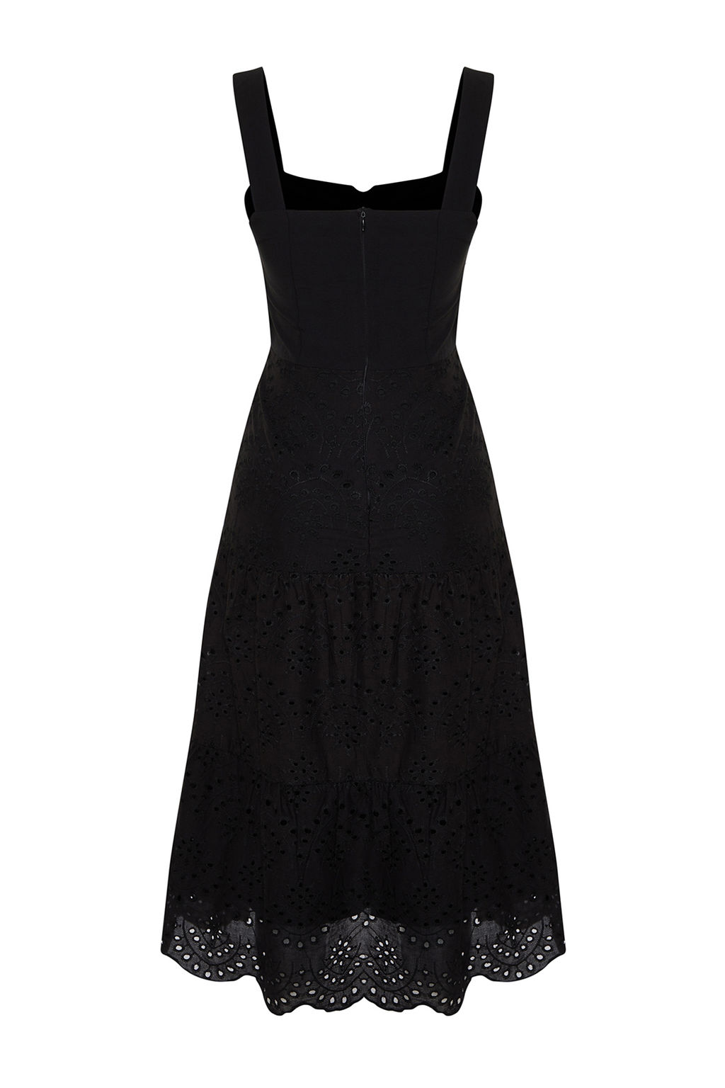 Siyah Belden Ac?lan Midi Brode Astarl? Dokuma Elbise TWOSS23EL00156