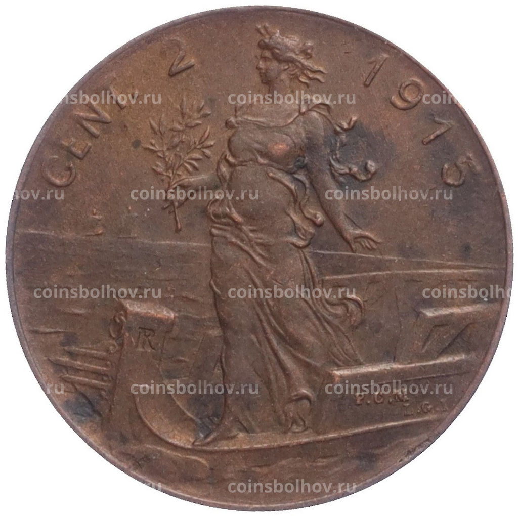 Монета 2 чентезимо 1915 года Италия
