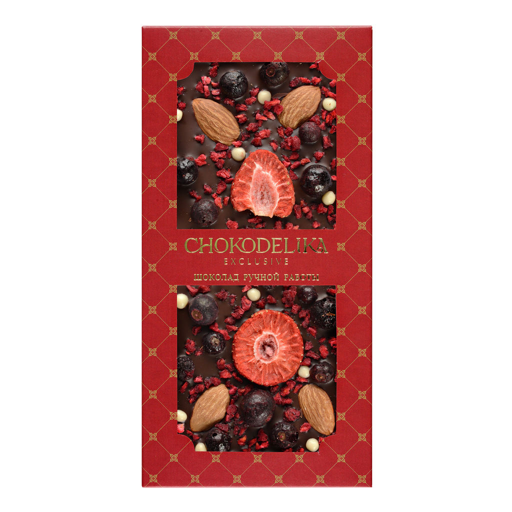 Шоколад темный с украшением МИНДАЛЬ, смородина, малина 100 гр