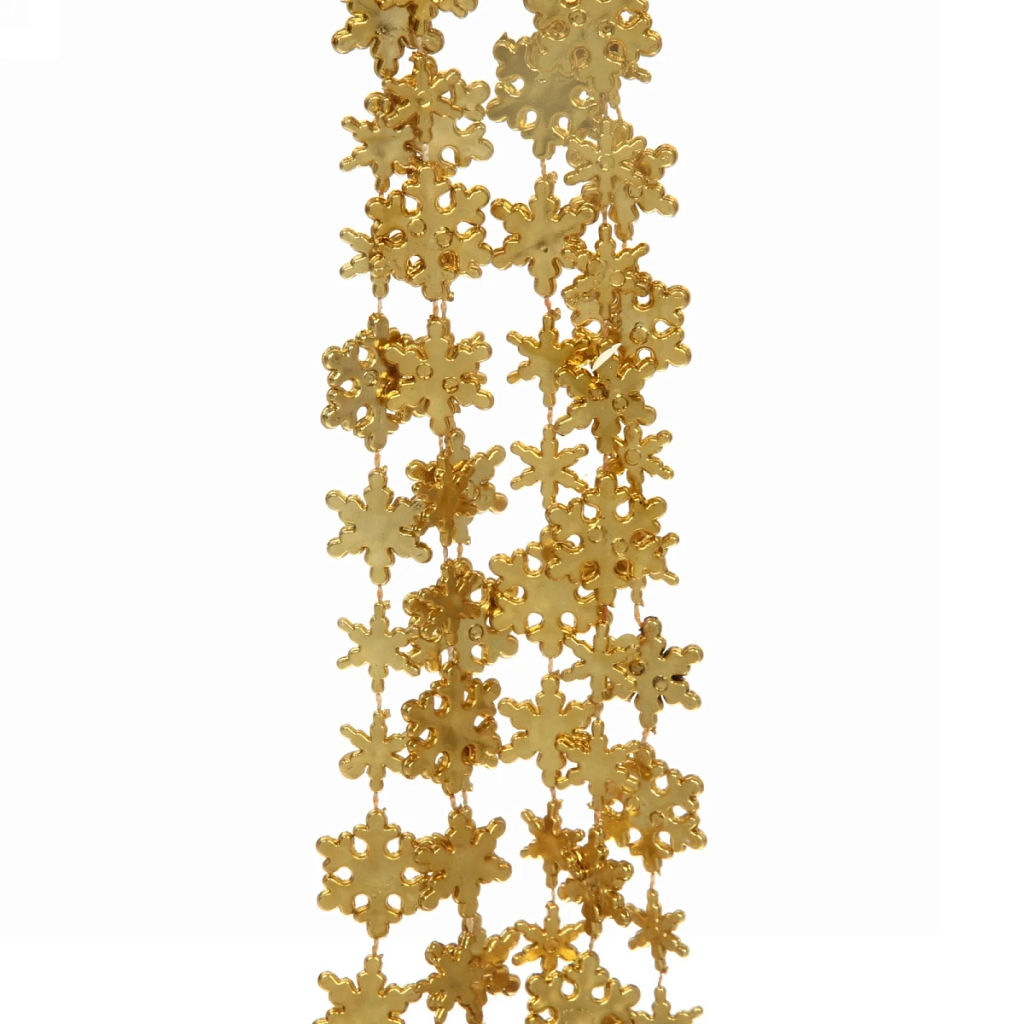 Цена за 2 шт. Бусы на ёлку 2,0 м "Снежинки", Золото