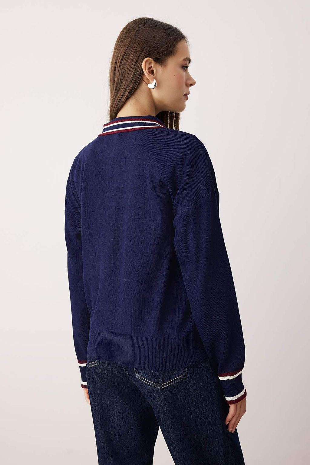 Lacivert Renk Bloklu Polo Yaka Triko Kazak TWOAW26KZ00238 - Trendyolmilla фото 4