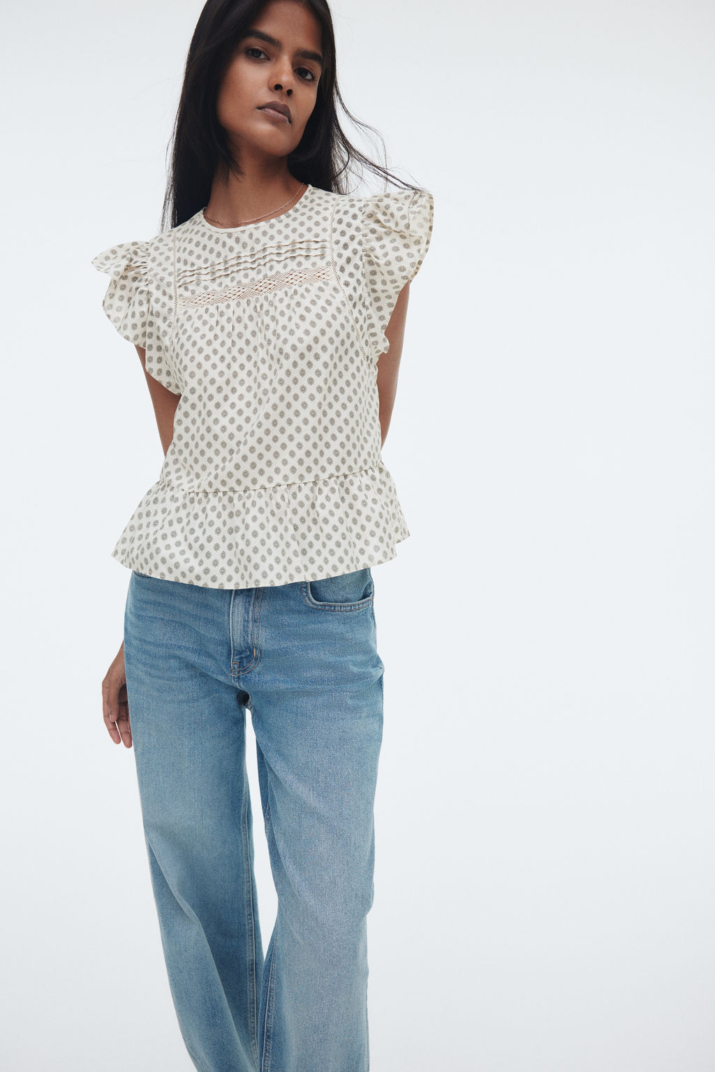 Blusa con inserciones de encaje y peplum - H&m фото 5