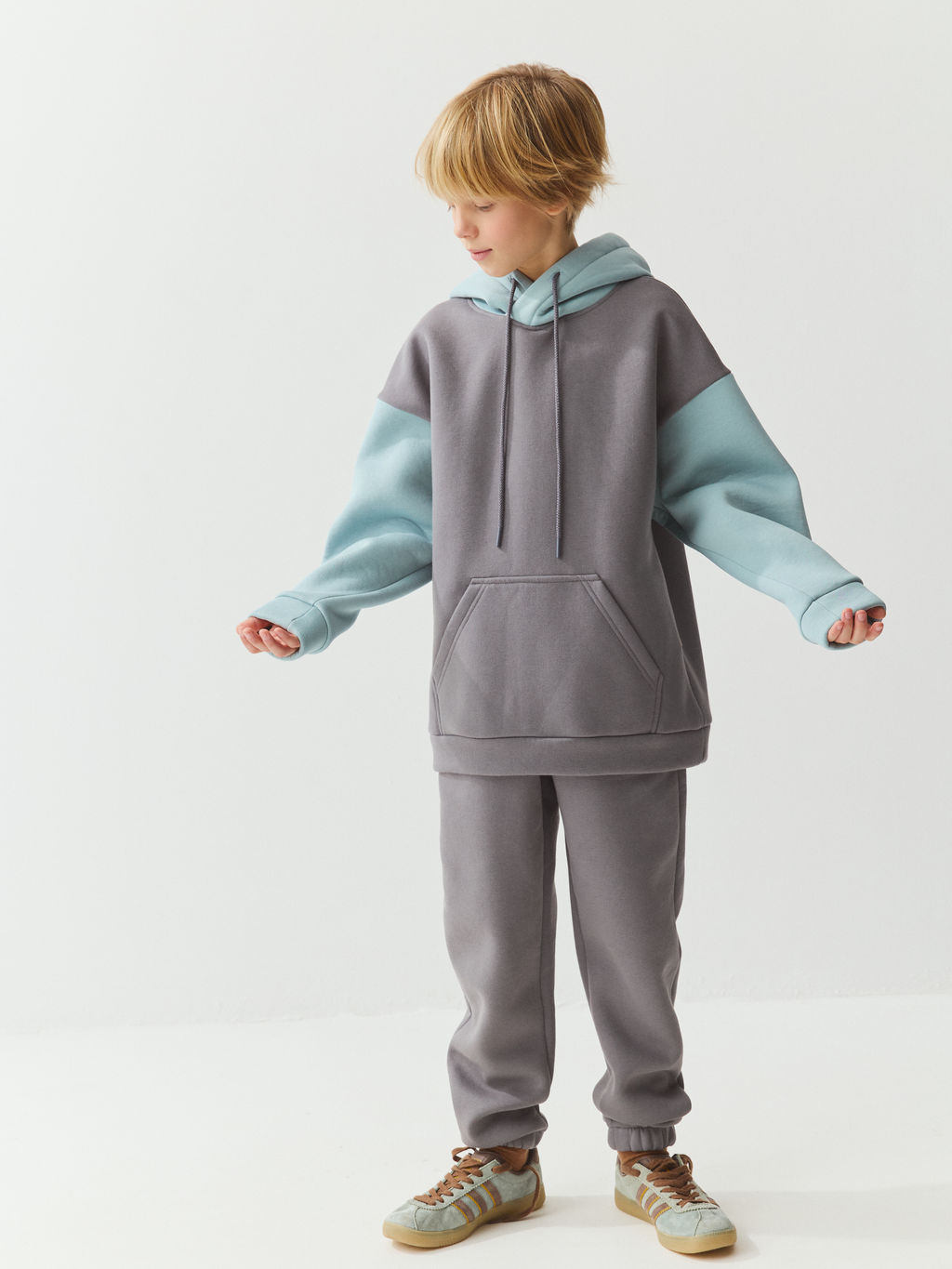 Худи колор блок Графит/Турмалин утепленное 7+ - Bungly фото 5