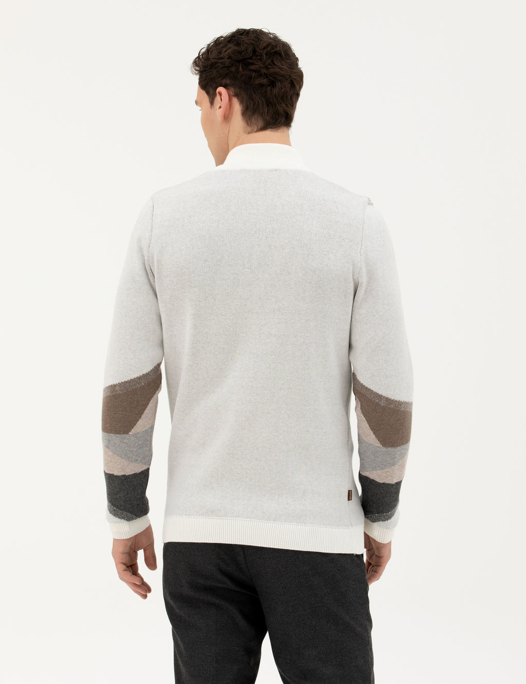 Ekru Slim Fit Fermuarl_ Triko H_rka