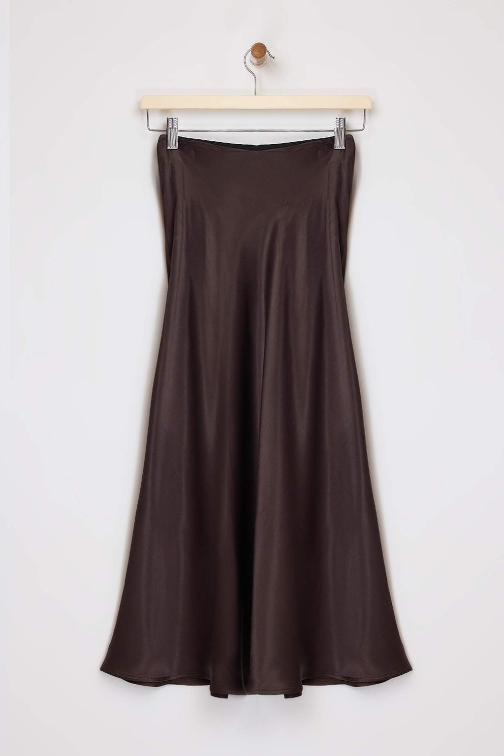 Kahverengi Saten A-line/Can Kesim Midi Etek TWOAW26ET00163