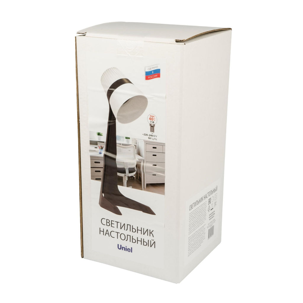 ULO-K22 D/E14/A BLACK/WHITE Светильник настольный, 40W. Цоколь E14. Механический выключатель. Черный с белым. ТМ Uniel