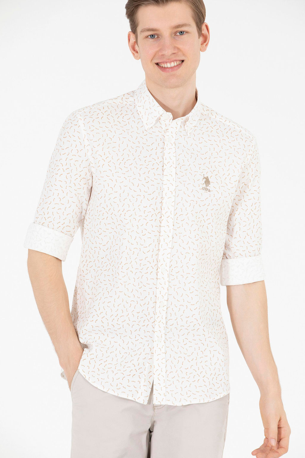 U. S. Polo Assn / Мужская рубашка Camel с длинным рукавом - U.s. polo assn фото 4