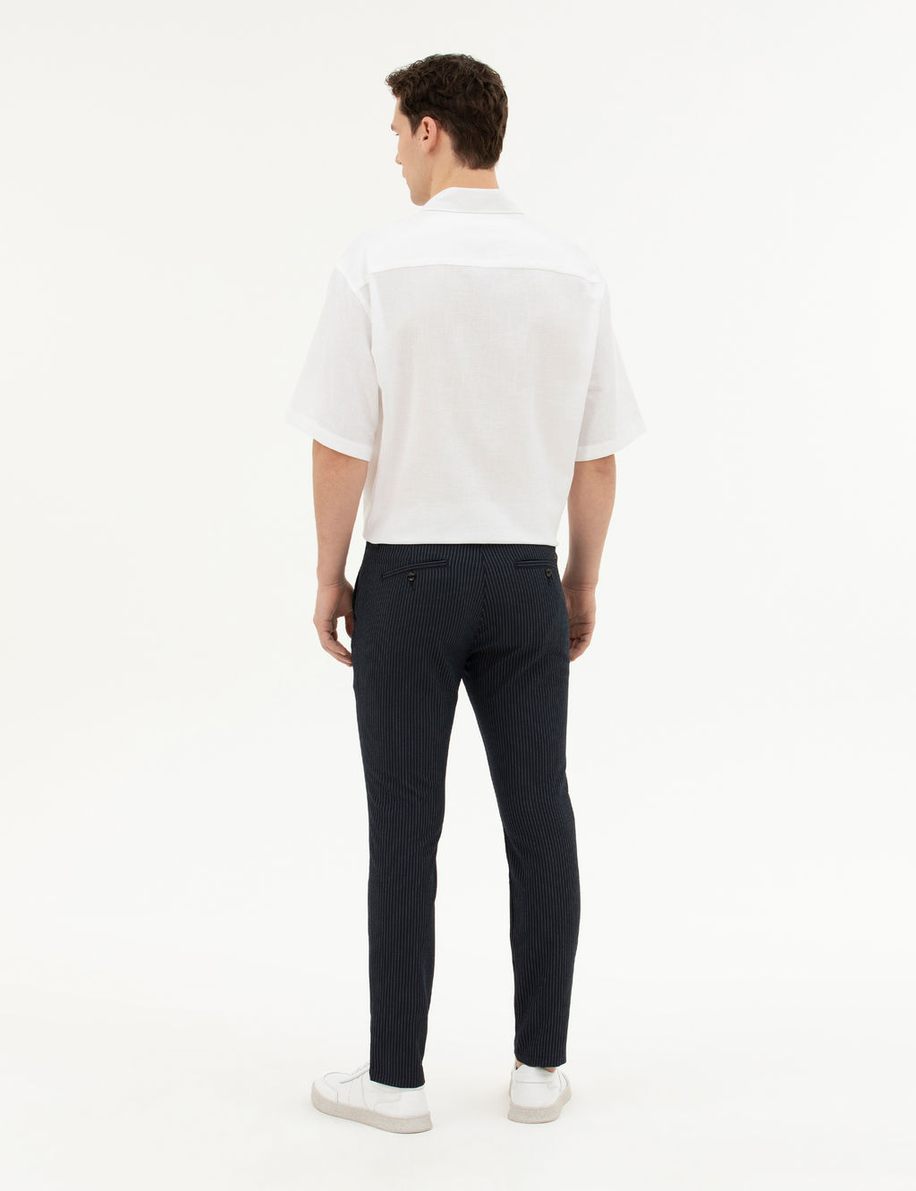 Lacivert Slim Fit _izgili Kanvas Pantolon