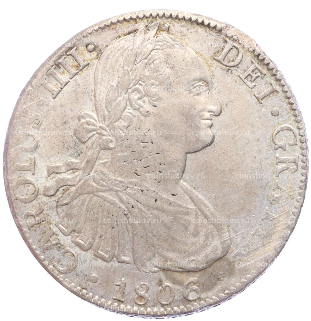 Монета 8 реалов 1806 года Испанская Мексика