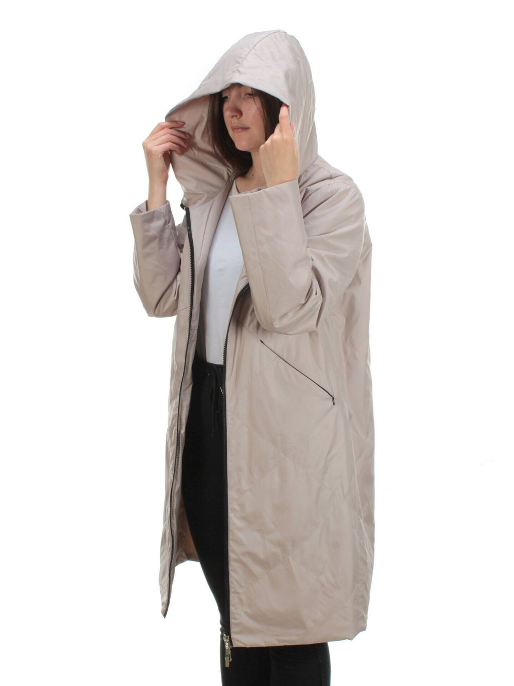 22098 BEIGE Куртка демисезонная двухсторонняя женская (80 гр. синтепон) - Фабричный китай фото 10