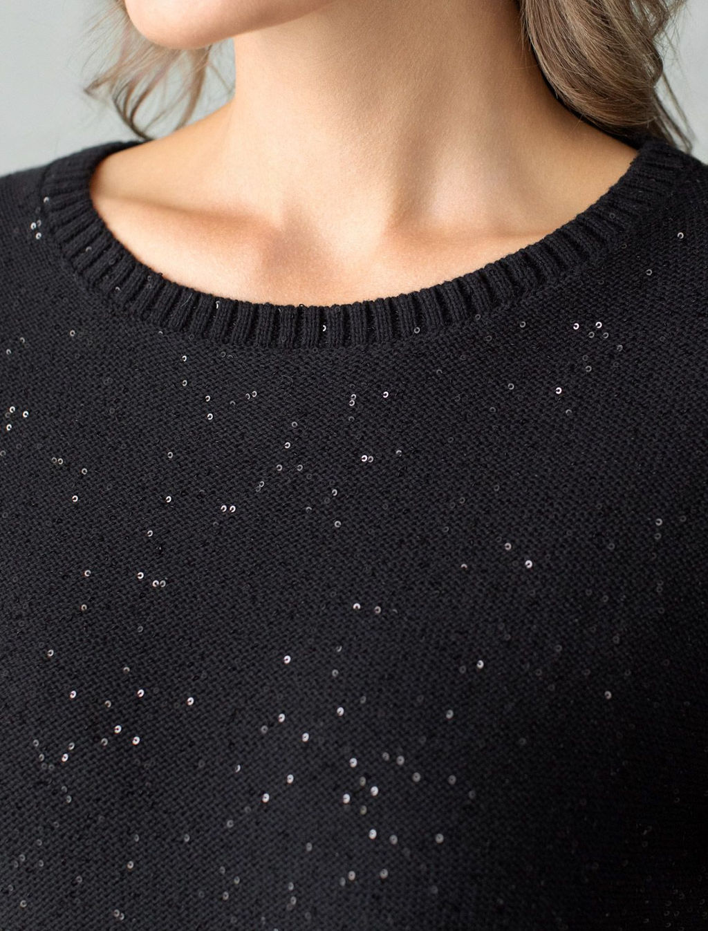 Джемпер с цельнокроенным коротким рукавом из хлопковой пряжи с пайетками - Vilatte фото 6