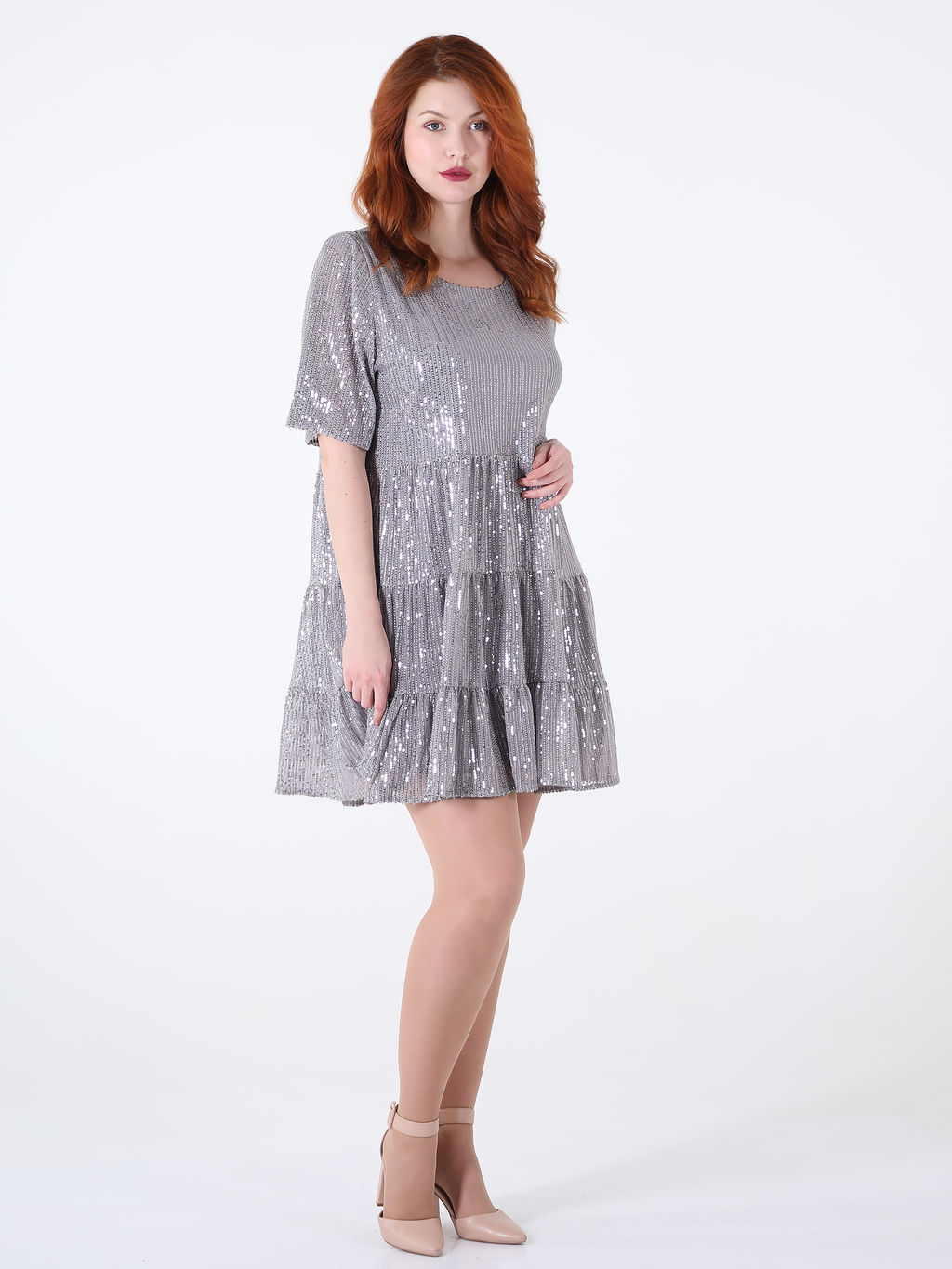Платье серебряное нарядное