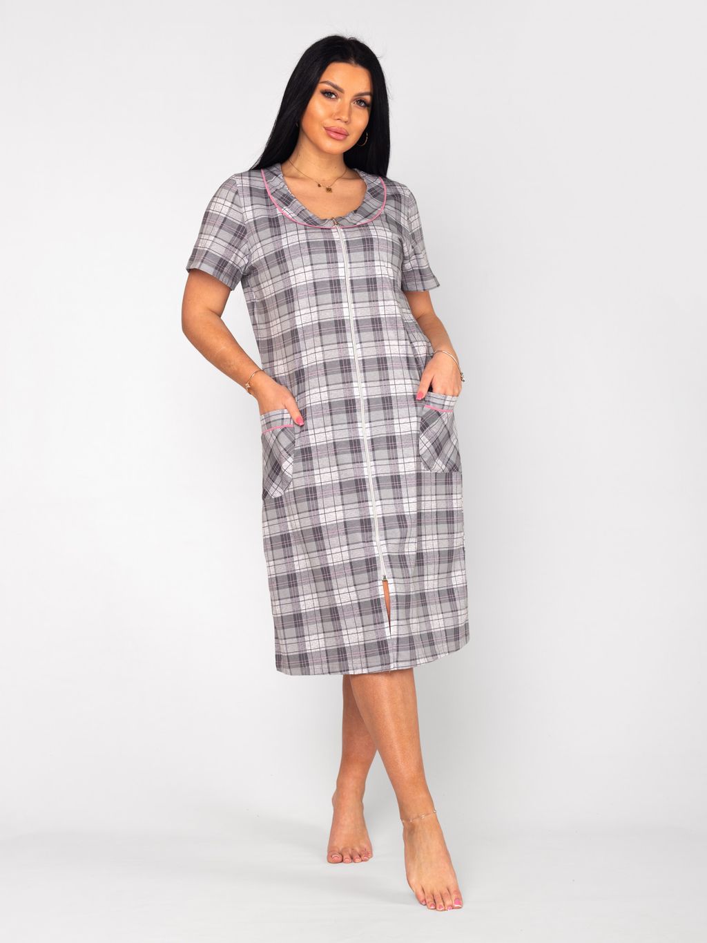 Халат женский кулирка на молнии ИЛОНА СЕРЫЙ - Domtrik фото 5