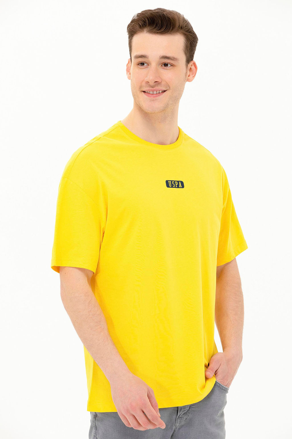 Erkek Koyu Sar_ Oversize Bisiklet Yaka Ti__rt