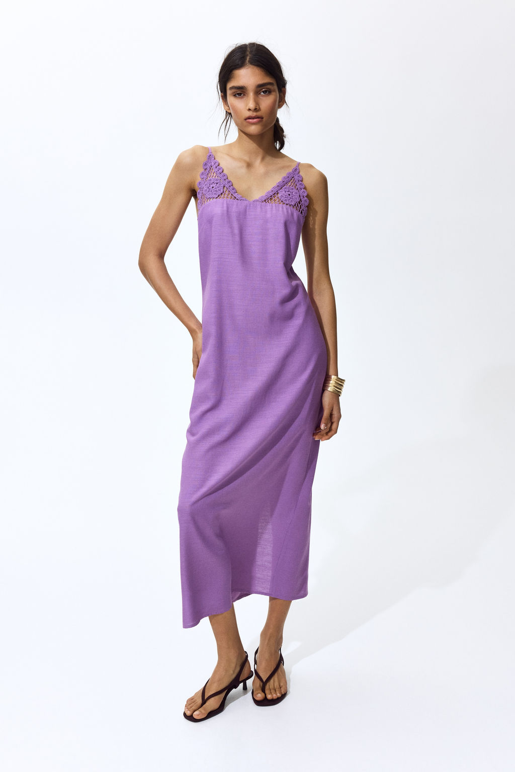 Vestido efecto crochet en mezcla de lino - H&m фото 2