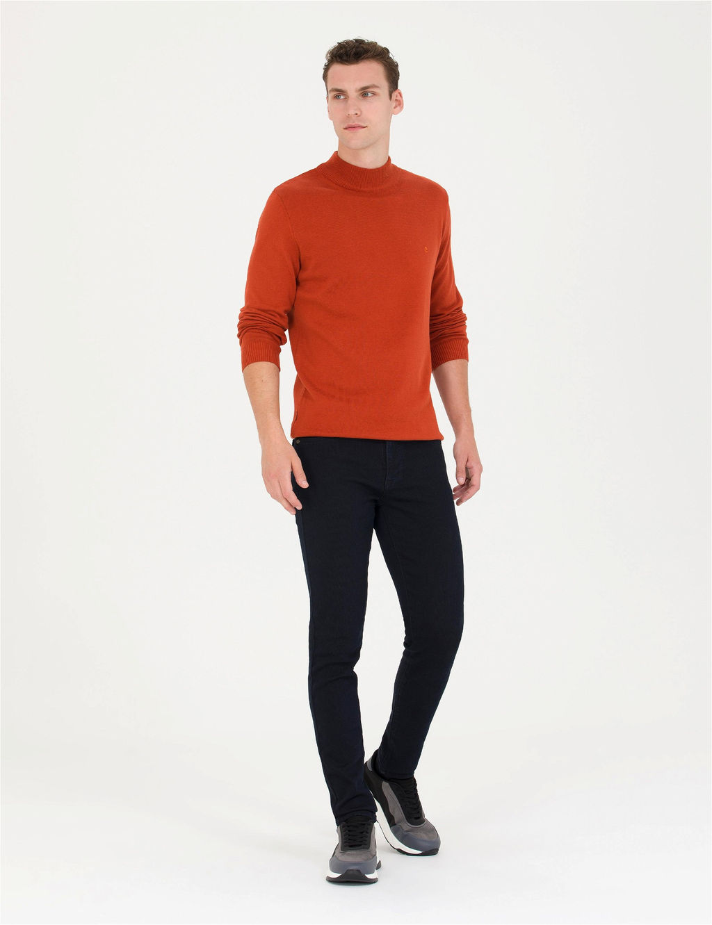 Kiremit Slim Fit Yar_m Bal_k__ Yaka Basic Triko Kazak - Pierre cardin фото 4