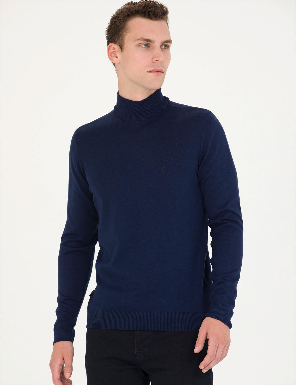 A__k Lacivert Slim Fit Yar_m Bal_k__ Yaka Basic Triko Kazak