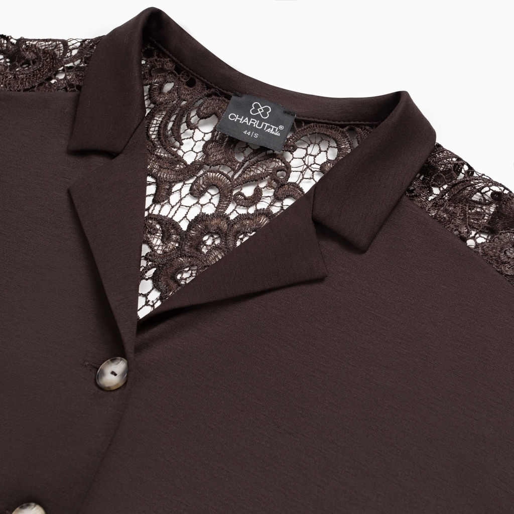 Рубашка комбинированный с кружевом, Стильное дежавю (горький шоколад) - Charutti фото 6