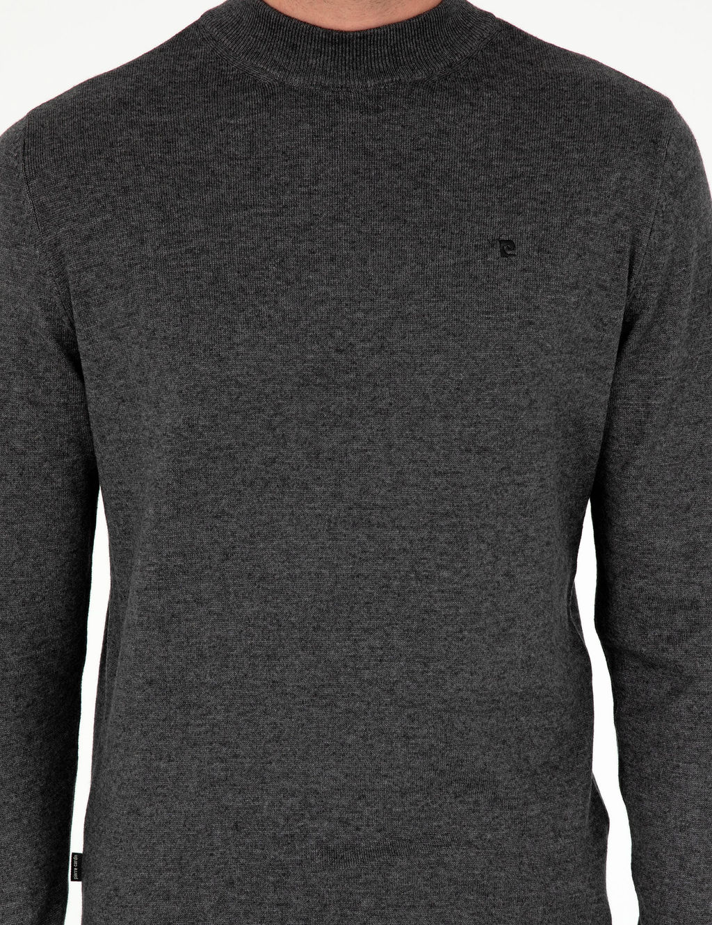 Antrasit Melanj Slim Fit Yar_m Bal_k__ Yaka Basic Triko Kazak