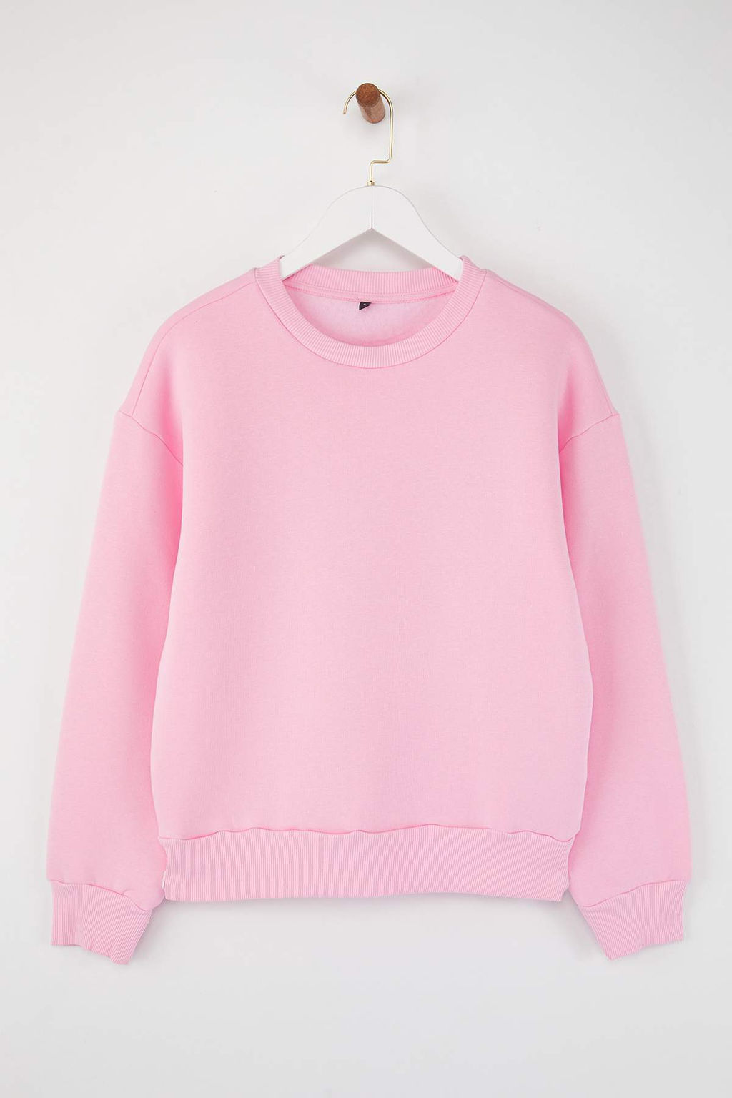 Ac?k Pembe Kal?n Ici Polarl? Regular/Normal Kal?p Bisiklet Yaka Basic Orme Sweatshirt TWOAW24SW00101