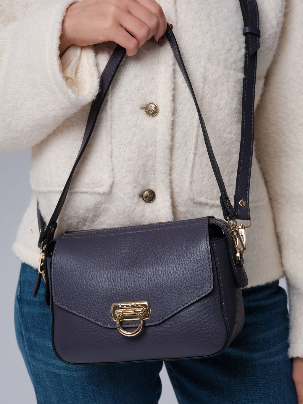 Сумка кожаная через плечо Azaro 3684 пыльно фиолетовая