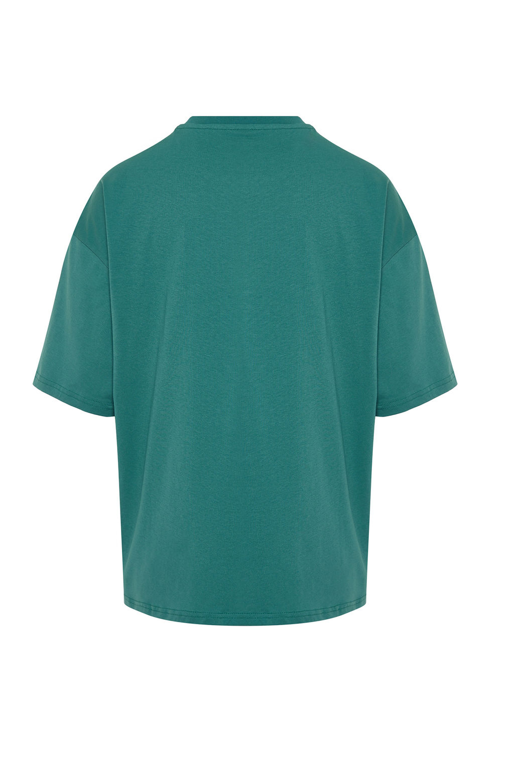 Zumrut Yesili Oversize/Genis Kesim Basic %100 Pamuklu Tok Kumas T-shirt TMNSS22TS0318