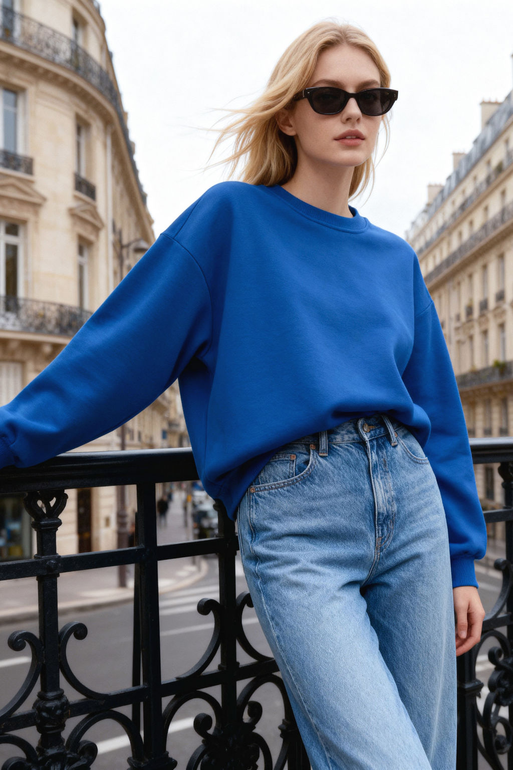 Saks Oversize/Rahat Kesim Basic Bisiklet Yaka Kal?n/Ici polarl? Orme Sweatshirt TWOAW24SW00102