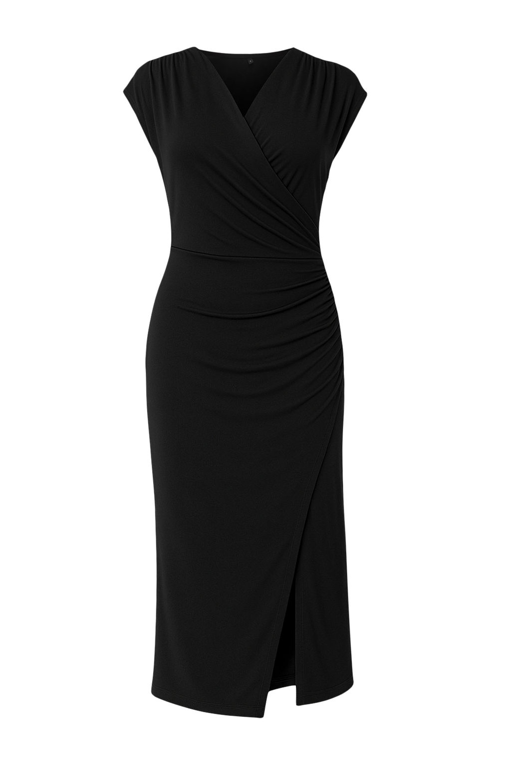 Siyah Duz Buzgu / Drape Midi Buzgu Drape Detayl? Kruvaze Yaka Orme Elbise TWOSS25EL00098