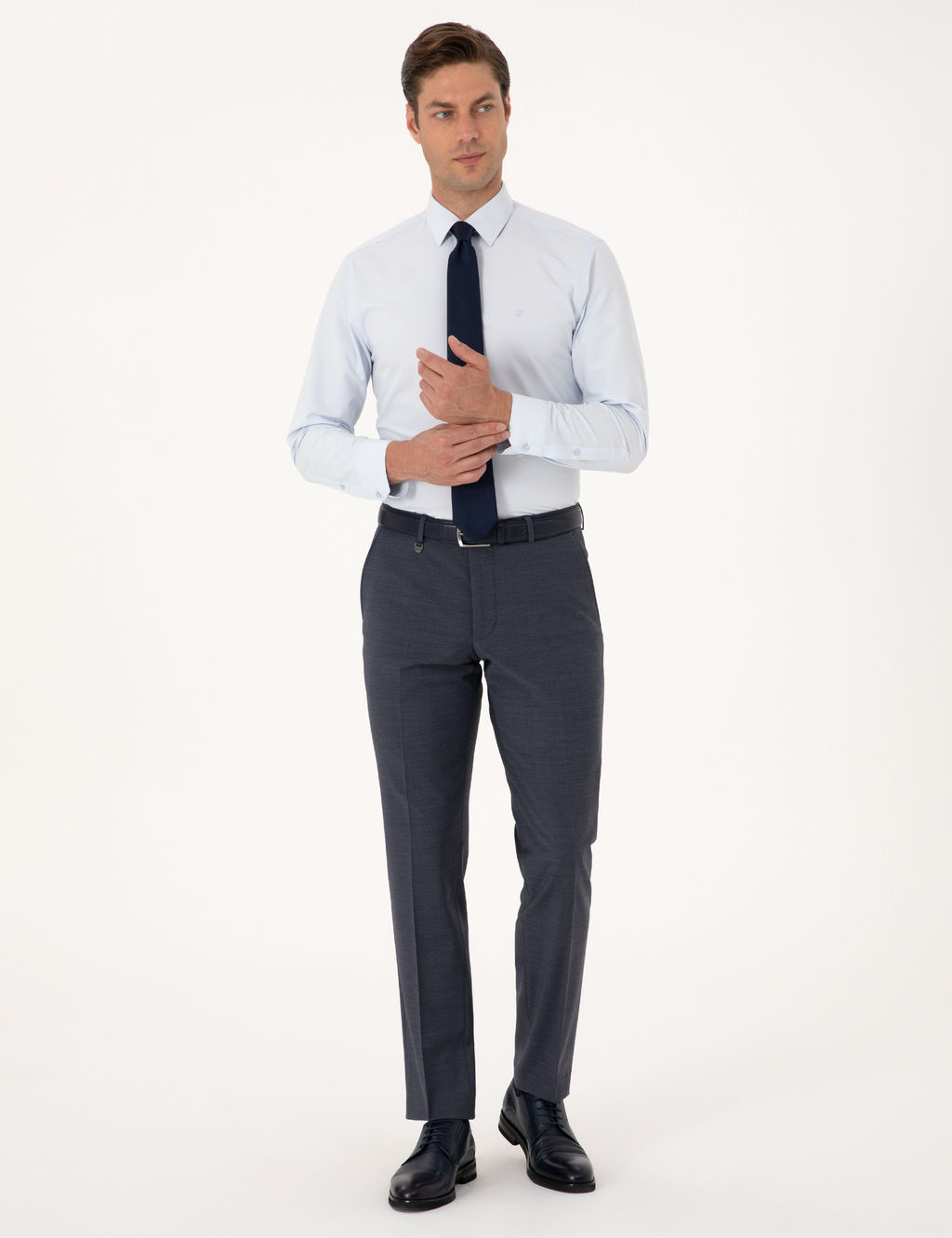 Koyu Mavi Slim Fit Y_n Kar___ml_ Kuma_ Pantolon