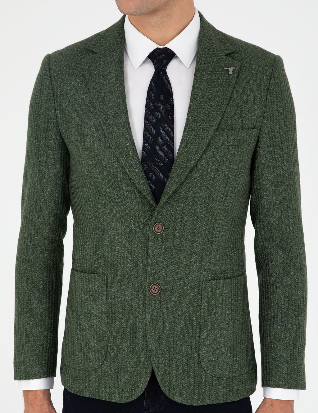 Спортивная куртка приталенного кроя цвета хаки из смесовой шерсти с узором в елочку - Cacharel фото 6