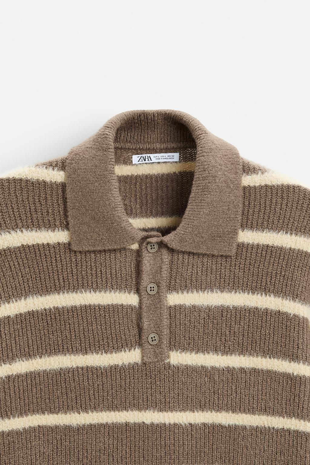 TEXTURED STRIPED KNIT POLO SWEATER - Zara фото 8