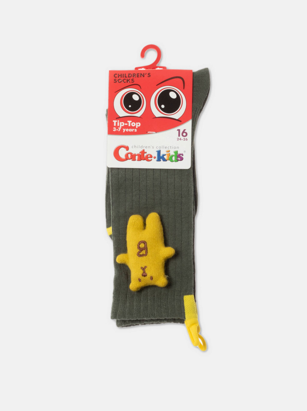 Цена за 2 пары CONTE-KIDS Удлиненные носки TIP-TOP из хлопка с декоративной игрушкой хаки