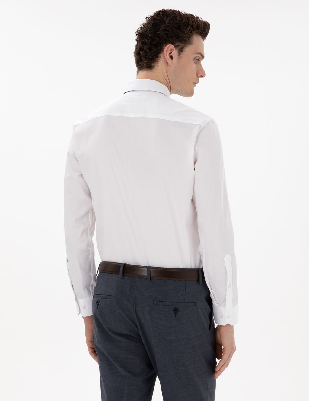 Beyaz %100 Pamuk Parlak Saten Slim Fit Uzun Kollu Basic G_mlek