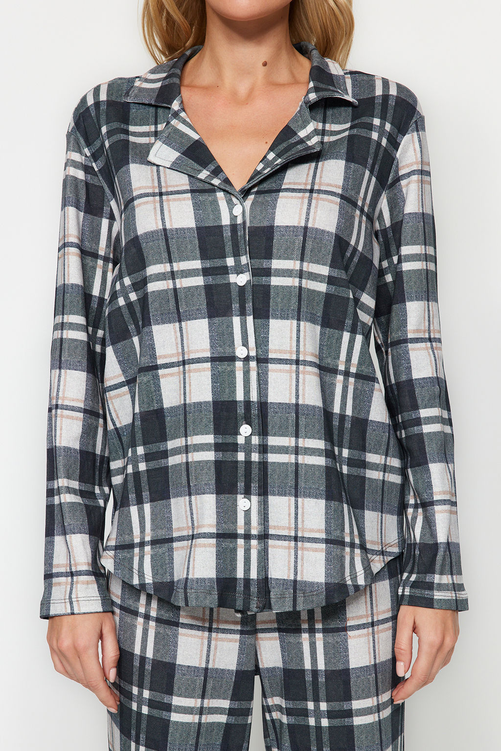 Cok Renkli %100 Pamuk Ekoseli Gomlek-Pantolon Orme Pijama Tak?m? THMAW24PT00251 - Trendyolmilla фото 3