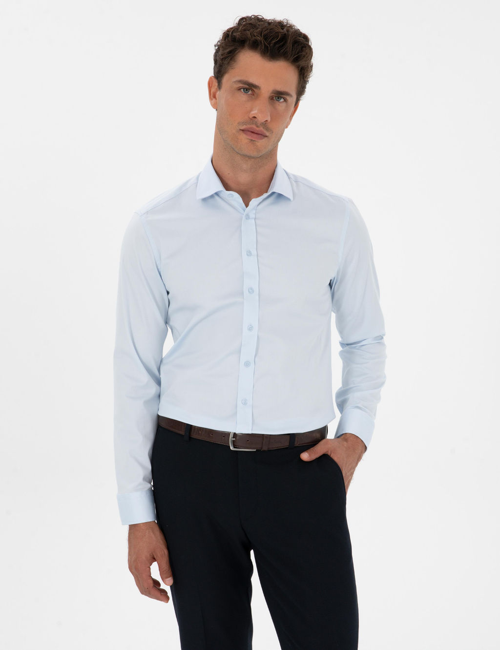 A__k Mavi Slim Fit Uzun Kollu G_mlek - Pierre cardin фото 3