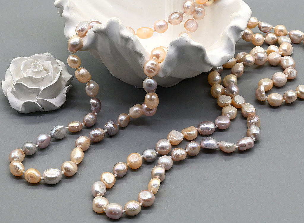 Бусы длинные из жемчуга барокко 8*10мм цвет белый, кремовый, розовый, 110см