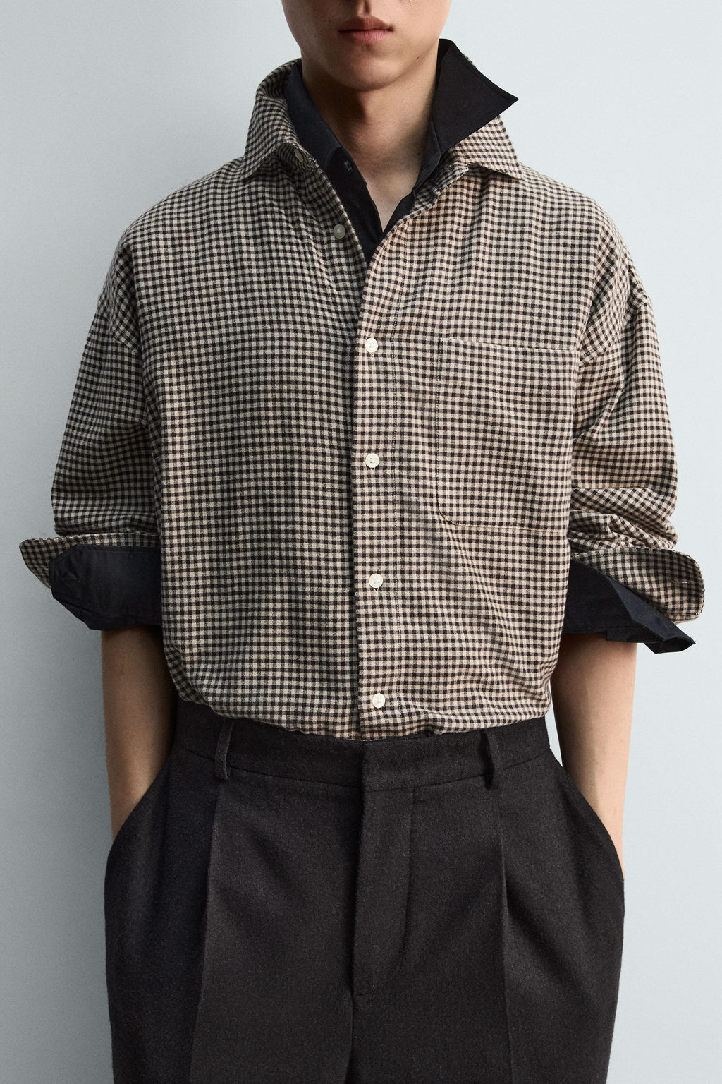 CAMISA RELAXED FIT CUADROS / Arena / Negro - Zara фото 5