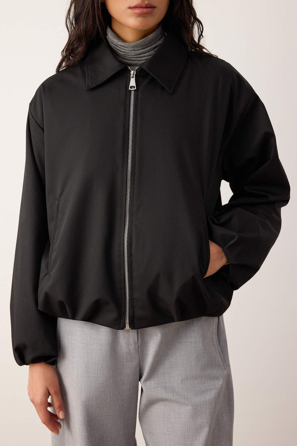 Siyah Regular Kal?p Fermuarl? Bomber Ceket Mont TWOAW26MO00160 - Trendyolmilla фото 3
