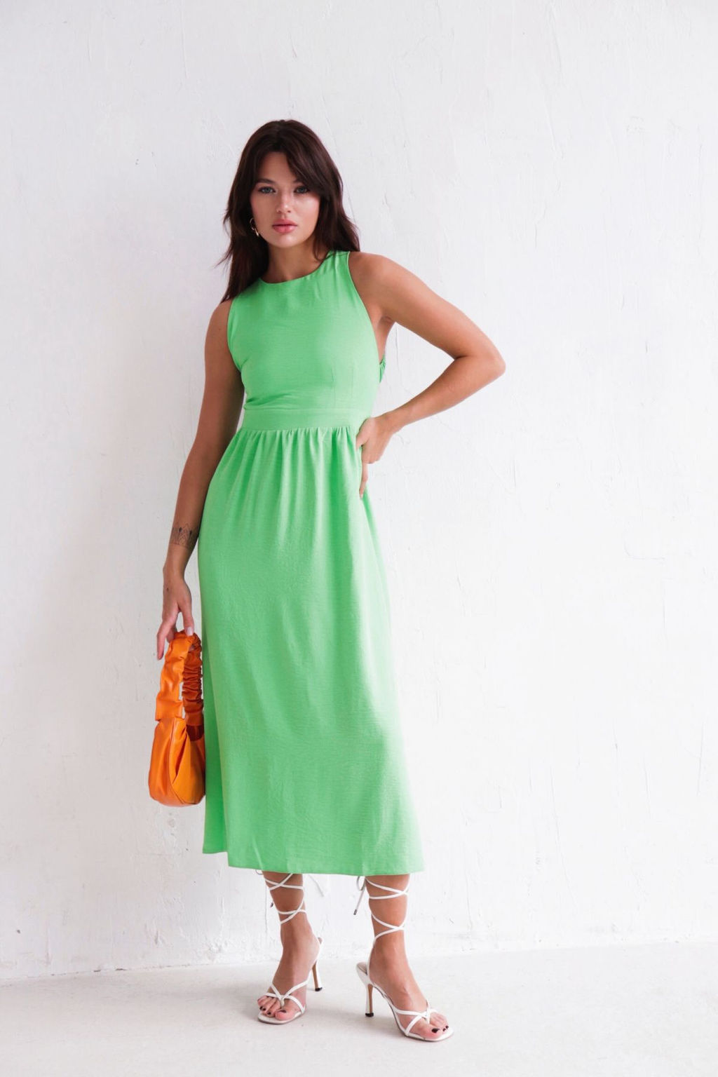 Платье с перекрещенными бретелями салатовое - Martichelli фото 2