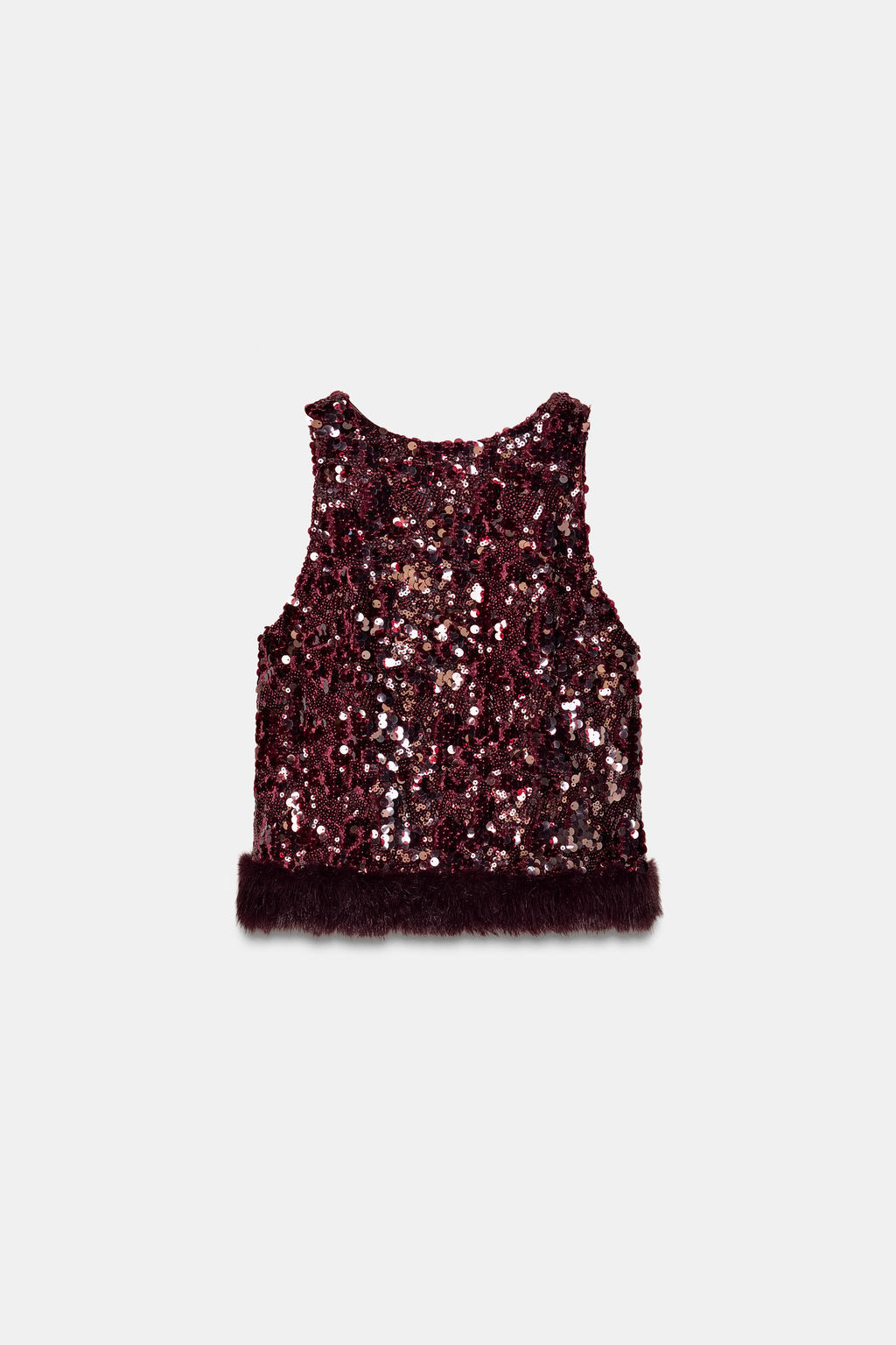 SEQUIN TOP WITH FAUX FUR HEM - Zara фото 4
