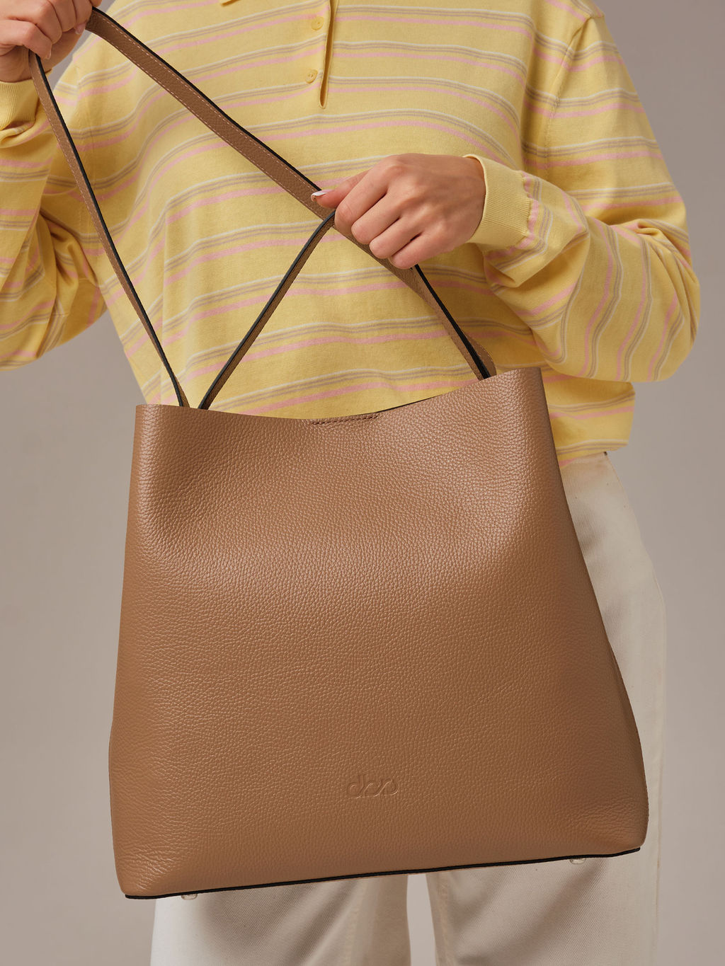 Кожаная сумка шоппер Olga DBR 30948 коричневый капучино фото 3